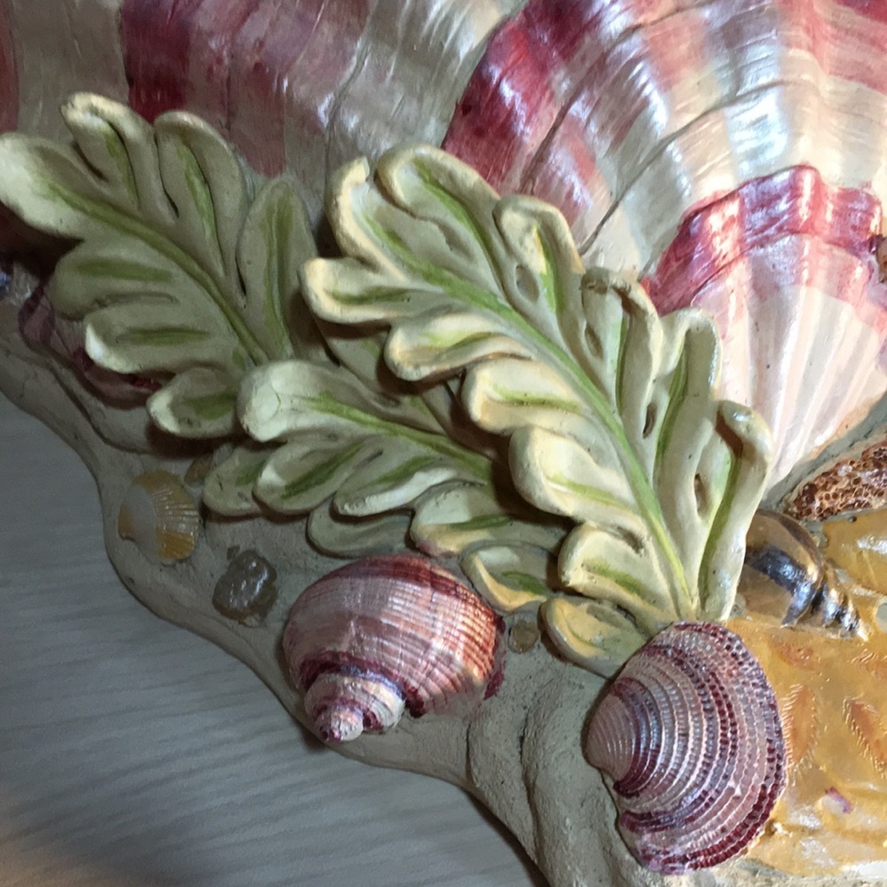 Vintage Large Plaster Shell Planter For Wall Coastal Nautical Beachy Home Decor - Picture 4 of 17